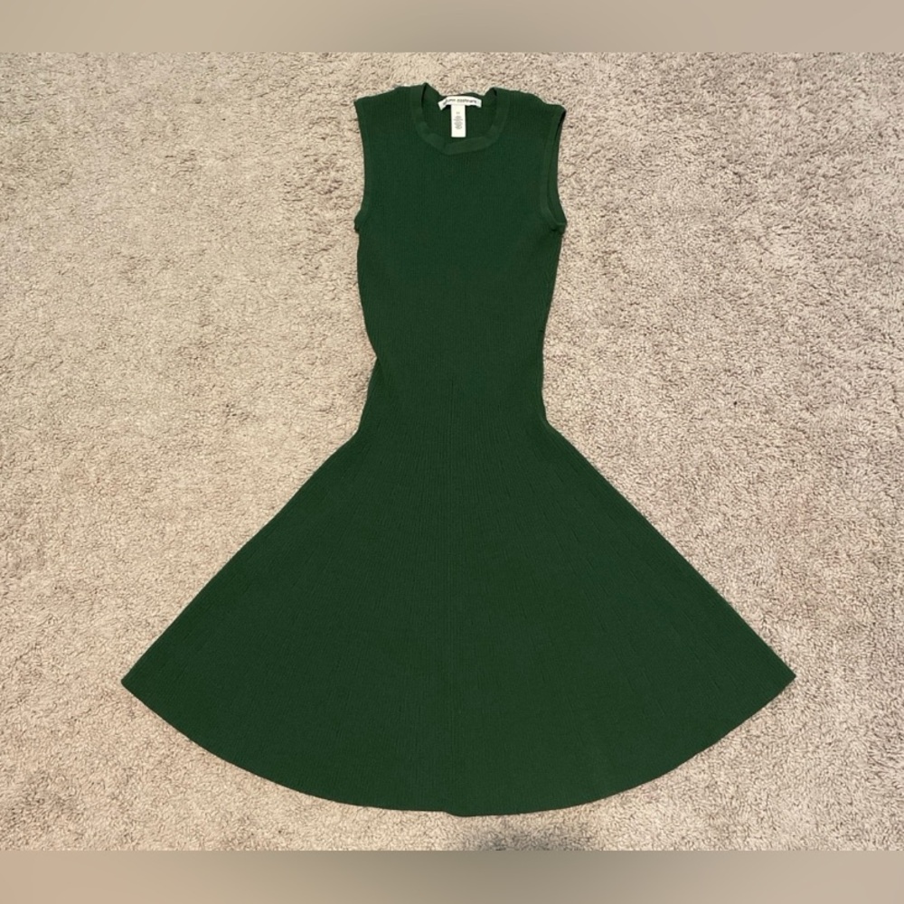 Autumn Cashmere Green Ribbed Knit Fit & Flare Sleeveless Dress XS